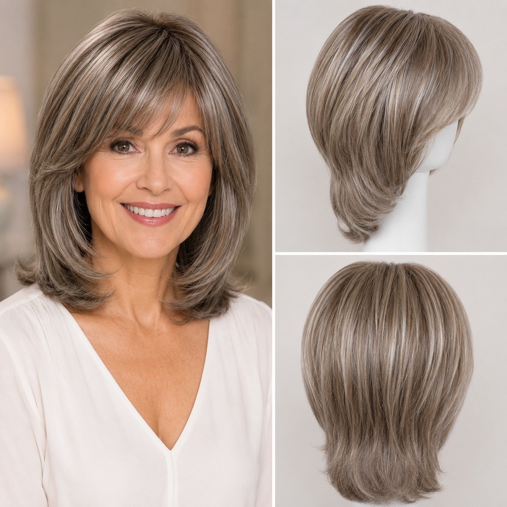 Toni Brattin Perfect Topper Brown Grey Heat Safe Synthetic Hairpiece 514 HF NEW